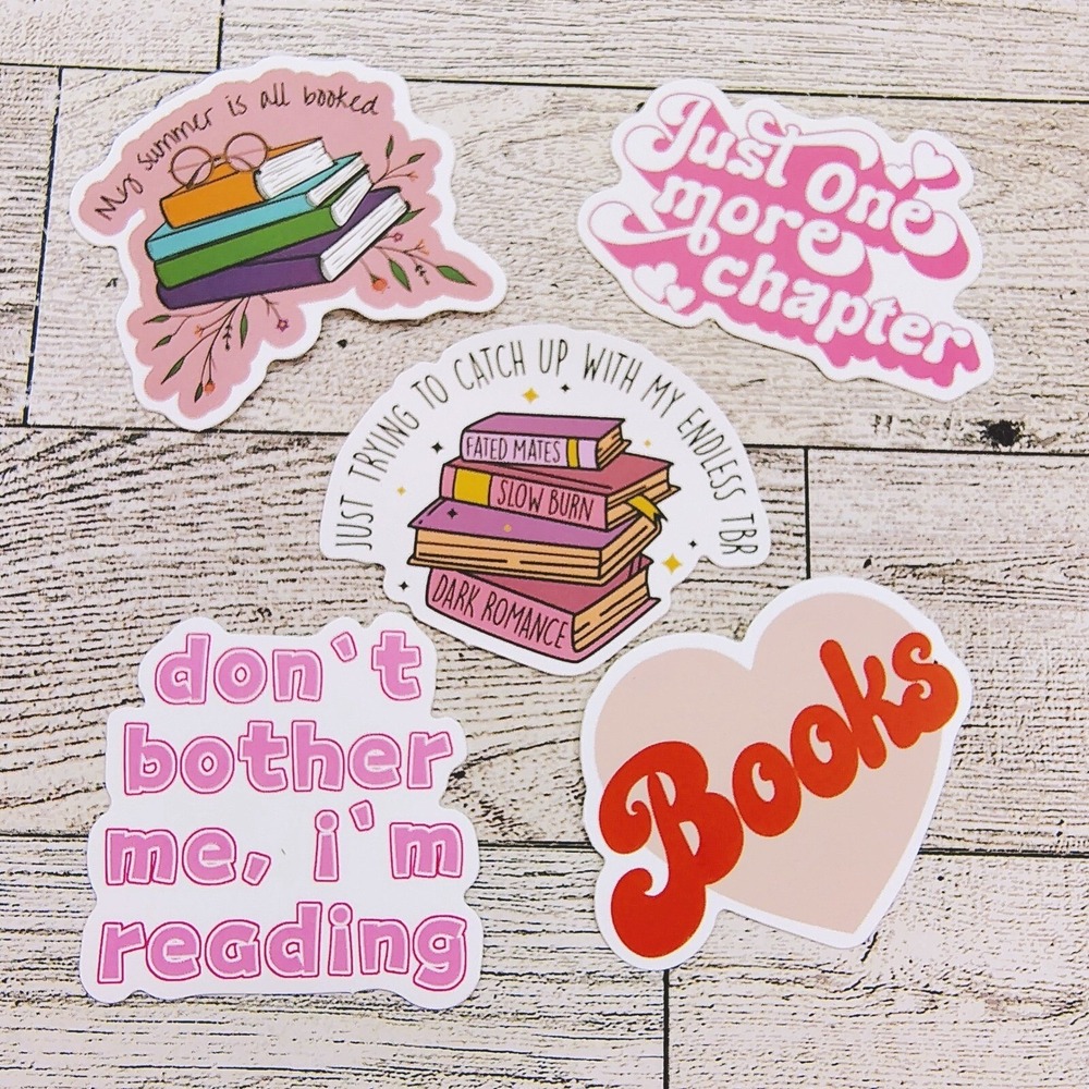 Book Lover 5pc Sticker‎ Bundle: Reading, TBR Stack, Bookish Heart